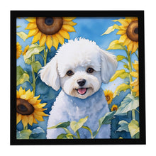 Load image into Gallery viewer, Bichon Frise in Sunflowers Framed Metal Print