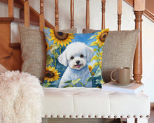 Load image into Gallery viewer, Bichon Frise in Sunflowers Throw Pillow - 14x14 Decorative Pillow – Art for Your Home &amp; Patio