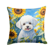 Load image into Gallery viewer, Bichon Frise in Sunflowers Throw Pillow - 14x14 Decorative Pillow – Art for Your Home &amp; Patio