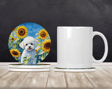 Load image into Gallery viewer, Bichon Frise in Sunflowers Large Sandstone Coasters Pack of 4
