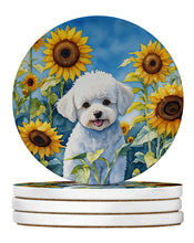 Load image into Gallery viewer, Bichon Frise in Sunflowers Large Sandstone Coasters Pack of 4