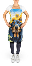 Load image into Gallery viewer, Black and Tan Coonhound in Sunflowers Apron – Artist-Designed Kitchen, BBQ &amp; Craft Apron