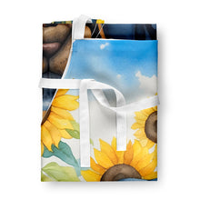 Load image into Gallery viewer, Black and Tan Coonhound in Sunflowers Apron – Artist-Designed Kitchen, BBQ &amp; Craft Apron