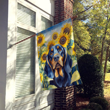 Load image into Gallery viewer, Black and Tan Coonhound in Sunflowers House Flag