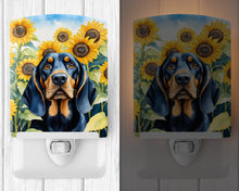 Load image into Gallery viewer, Black and Tan Coonhound in Sunflowers Ceramic Night Light