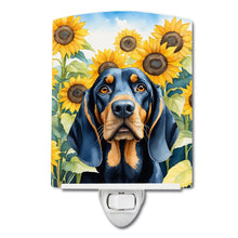 Load image into Gallery viewer, Black and Tan Coonhound in Sunflowers Ceramic Night Light