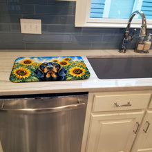 Load image into Gallery viewer, Black and Tan Coonhound in Sunflowers Dish Drying Mat Absorbent Dish Drying Mat Pad for Kitchen Counter Dish Drainer Mat for Countertop, 14 x 21", Multicolor