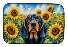 Load image into Gallery viewer, Black and Tan Coonhound in Sunflowers Dish Drying Mat Absorbent Dish Drying Mat Pad for Kitchen Counter Dish Drainer Mat for Countertop, 14 x 21", Multicolor