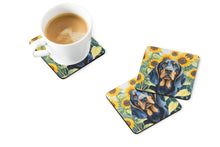 Load image into Gallery viewer, Black and Tan Coonhound in Sunflowers Coasters - Set of 4 Lightweight Foam, Absorbent Drink Coasters