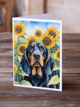 Load image into Gallery viewer, Black and Tan Coonhound in Sunflowers Greeting Cards - Blank Note Cards – 8-Pack of Artist-Designed Cards with Envelopes