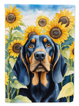Load image into Gallery viewer, Black and Tan Coonhound in Sunflowers Garden Flag – Bright Dog-Themed Yard Decor
