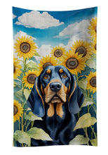 Load image into Gallery viewer, Black and Tan Coonhound in Sunflowers Kitchen Towel