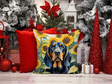 Load image into Gallery viewer, Black and Tan Coonhound in Sunflowers Throw Pillow - 14x14 Decorative Pillow – Art for Your Home &amp; Patio