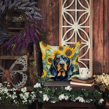 Load image into Gallery viewer, Black and Tan Coonhound in Sunflowers Throw Pillow