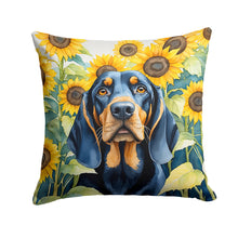 Load image into Gallery viewer, Black and Tan Coonhound in Sunflowers Throw Pillow
