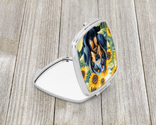 Load image into Gallery viewer, Black and Tan Coonhound in Sunflowers Compact Mirror – Stylish Purse Mirror with Artistic Covers