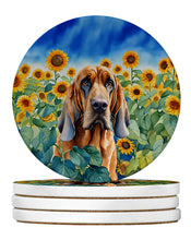 Load image into Gallery viewer, Bloodhound in Sunflowers Large Sandstone Coasters Pack of 4