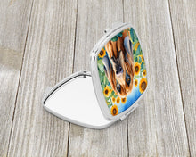 Load image into Gallery viewer, Bloodhound in Sunflowers Compact Mirror – Stylish Purse Mirror with Artistic Covers