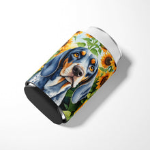 Load image into Gallery viewer, Bluetick Coonhound in Sunflowers Can or Bottle Hugger