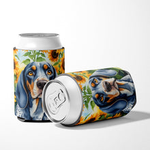 Load image into Gallery viewer, Bluetick Coonhound in Sunflowers Can or Bottle Hugger