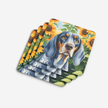 Load image into Gallery viewer, Bluetick Coonhound in Sunflowers Coasters - Set of 4 Lightweight Foam, Absorbent Drink Coasters