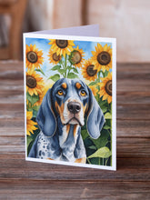Load image into Gallery viewer, Bluetick Coonhound in Sunflowers Greeting Cards - Blank Note Cards – 8-Pack of Artist-Designed Cards with Envelopes