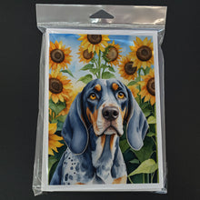 Load image into Gallery viewer, Bluetick Coonhound in Sunflowers Greeting Cards - Blank Note Cards – 8-Pack of Artist-Designed Cards with Envelopes