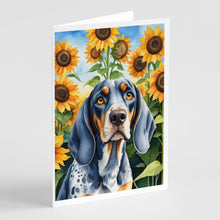 Load image into Gallery viewer, Bluetick Coonhound in Sunflowers Greeting Cards - Blank Note Cards – 8-Pack of Artist-Designed Cards with Envelopes