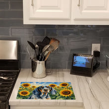Load image into Gallery viewer, Bluetick Coonhound in Sunflowers Cutting Board Tempered Glass Kitchen Cutting Surface, Heat Resistant Chopping Board with Non-Slip Feet, Decorative Food Prep &amp; Serving