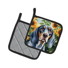Load image into Gallery viewer, Bluetick Coonhound in Sunflowers Pot Holders - Set of 2 Decorative Kitchen Helpers | Made in the USA