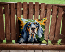 Load image into Gallery viewer, Bluetick Coonhound in Sunflowers Throw Pillow - 14x14 Decorative Pillow – Art for Your Home &amp; Patio