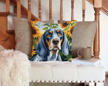 Load image into Gallery viewer, Bluetick Coonhound in Sunflowers Throw Pillow - 14x14 Decorative Pillow – Art for Your Home &amp; Patio