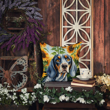 Load image into Gallery viewer, Bluetick Coonhound in Sunflowers Throw Pillow - 14x14 Decorative Pillow – Art for Your Home &amp; Patio
