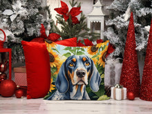 Load image into Gallery viewer, Bluetick Coonhound in Sunflowers Throw Pillow - 14x14 Decorative Pillow – Art for Your Home &amp; Patio