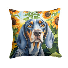 Load image into Gallery viewer, Bluetick Coonhound in Sunflowers Throw Pillow - 14x14 Decorative Pillow – Art for Your Home &amp; Patio