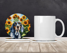 Load image into Gallery viewer, Bluetick Coonhound in Sunflowers Large Sandstone Coasters Pack of 4