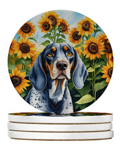 Load image into Gallery viewer, Bluetick Coonhound in Sunflowers Large Sandstone Coasters Pack of 4