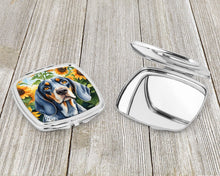 Load image into Gallery viewer, Bluetick Coonhound in Sunflowers Compact Mirror – Stylish Purse Mirror with Artistic Covers