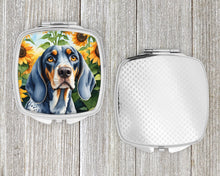 Load image into Gallery viewer, Bluetick Coonhound in Sunflowers Compact Mirror – Stylish Purse Mirror with Artistic Covers