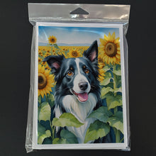 Load image into Gallery viewer, Border Collie in Sunflowers Greeting Cards - Blank Note Cards – 8-Pack of Artist-Designed Cards with Envelopes