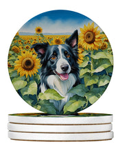 Load image into Gallery viewer, Border Collie in Sunflowers Large Sandstone Coasters Pack of 4