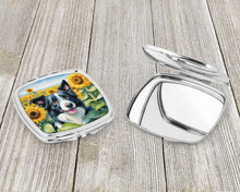 Load image into Gallery viewer, Border Collie in Sunflowers Compact Mirror – Stylish Purse Mirror with Artistic Covers