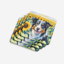 Load image into Gallery viewer, Border Collie in Sunflowers Coasters - Set of 4 Lightweight Foam, Absorbent Drink Coasters