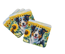 Load image into Gallery viewer, Border Collie in Sunflowers Coasters - Set of 4 Lightweight Foam, Absorbent Drink Coasters