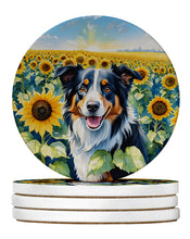 Load image into Gallery viewer, Border Collie in Sunflowers Large Sandstone Coasters Pack of 4