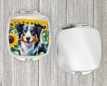 Load image into Gallery viewer, Border Collie in Sunflowers Compact Mirror – Stylish Purse Mirror with Artistic Covers