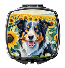 Load image into Gallery viewer, Border Collie in Sunflowers Compact Mirror – Stylish Purse Mirror with Artistic Covers