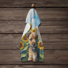 Load image into Gallery viewer, Border Terrier in Sunflowers Kitchen Towel