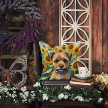 Load image into Gallery viewer, Border Terrier in Sunflowers Throw Pillow - 14x14 Decorative Pillow – Art for Your Home &amp; Patio