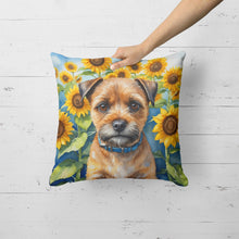 Load image into Gallery viewer, Border Terrier in Sunflowers Throw Pillow